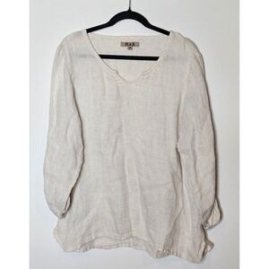 Flax Linen Tunic Top Womens Med V Neck‎ Long Sleeve Casual Beachy Lightweight